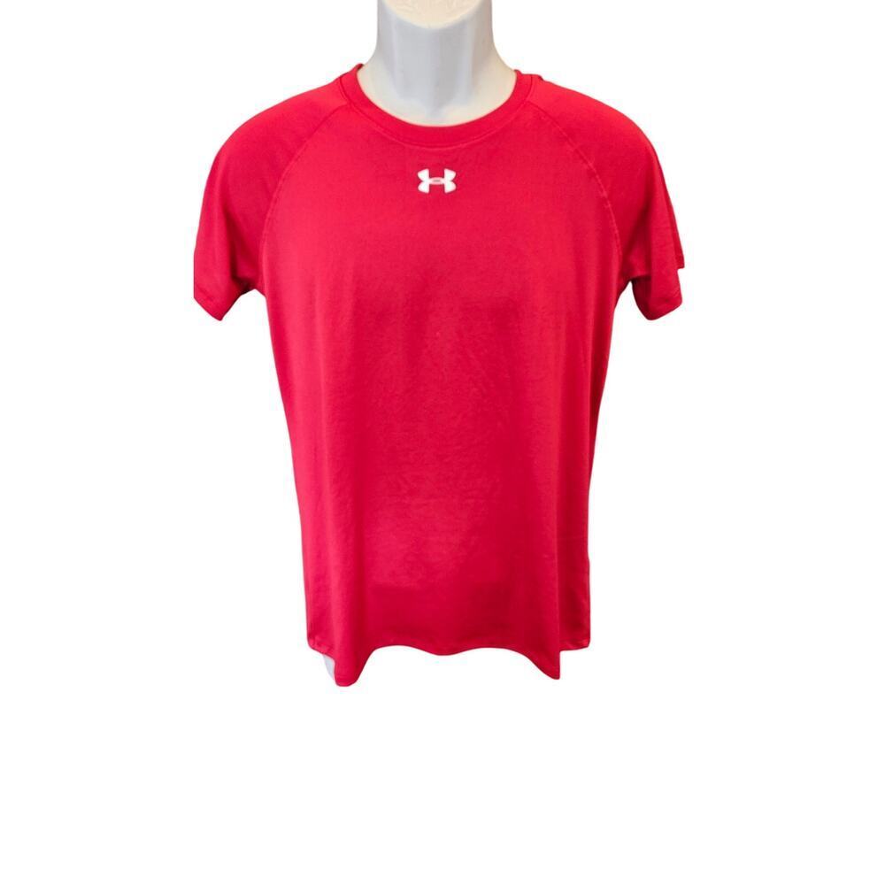 Under armour mens loose fit red short sleeve performance top quick dry EUC gym #